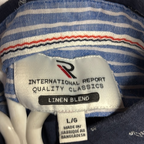 International Men’s Report Navy Linen Cotton Blend Button Front S/S Shirt Large - Picture 2 of 7